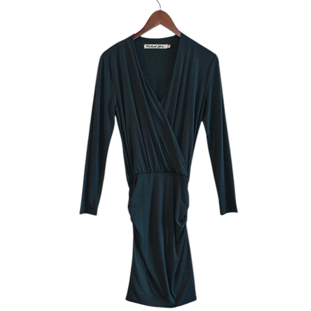 Michael Stars Teal Green Faux Wrap Ruched Long Sleeve Dress XS
